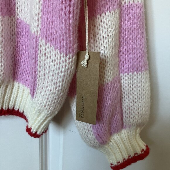 Dreamers by Debut Checkered Heart Sweater Womens S Chunky Knit NWT - Picture 2 of 8